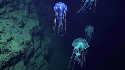 jelly fish in a blue water