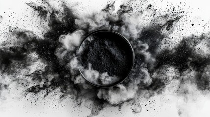 Black chalk fragments and a sprinkle of dust, creating an explosion effect isolated against a white, transparent backdrop