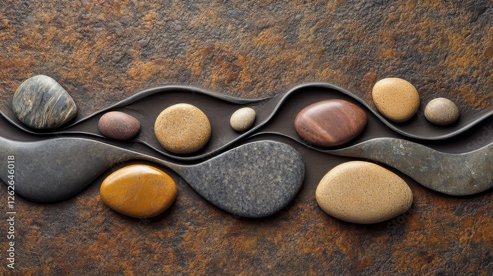 Poster smooth stones in a wave like pattern on textured surface