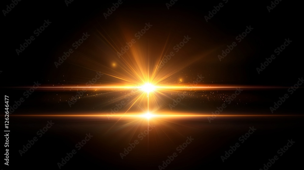 Poster sun rays light overlay isolated on a black background, perfect for overlay design with a transparent