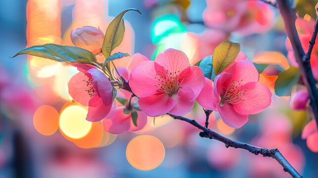 Beneath a canopy of glowing neon lights and amid advanced technology, the cherry blossom festival was celebrated in a modern metropolis - Powered by Adobe