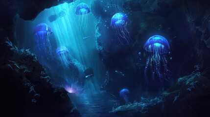 jelly fish in a blue water