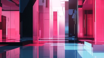 Abstract Pink and Blue Geometric Corridor Design