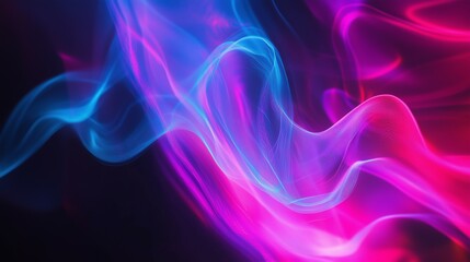 Obraz premium 3D render, abstract background with neon light rays and speed lines in blue, purple, and pink colors on a black backdrop