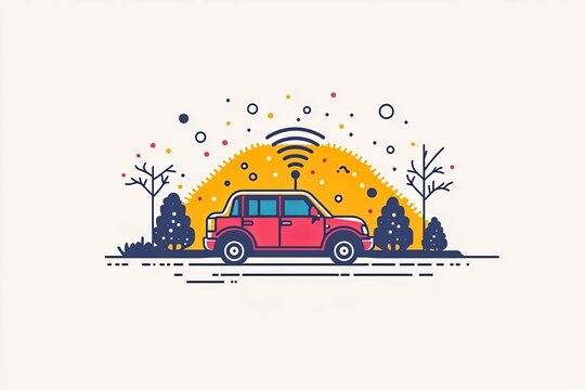 red car with wifi signal in nature clip art preview
