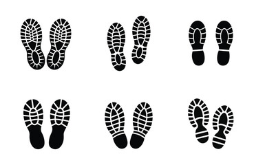 Shoe soles silhouettes collection. Various prints of shoes. Boot prints. Vector illustration