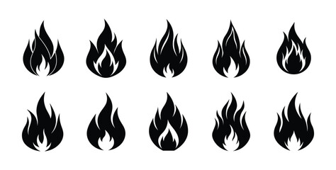 Fire icon set. Fire flame symbol. Bonfire silhouette logotype. Flames symbols set flat style. vector illustration