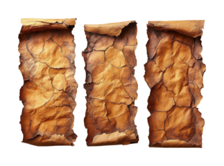 Ancient textures crumpled graphics isolated on transparent background