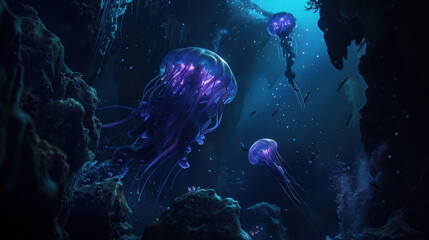 Fototapeta premium jelly fish in a blue water