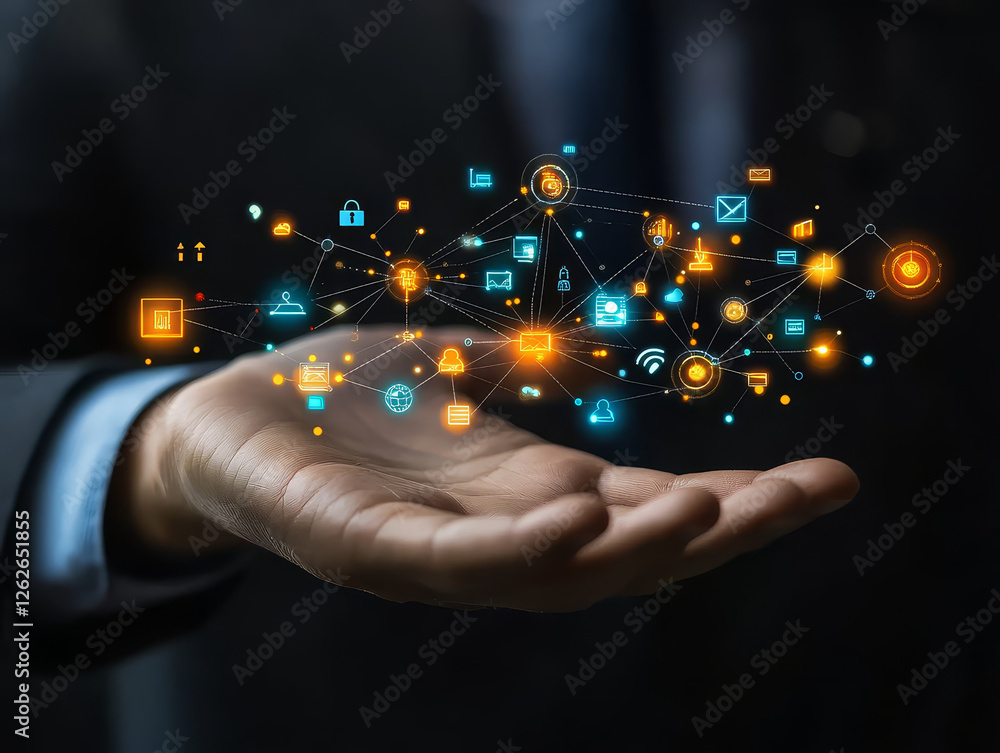 Wall mural global network digital technology business innovation data connection