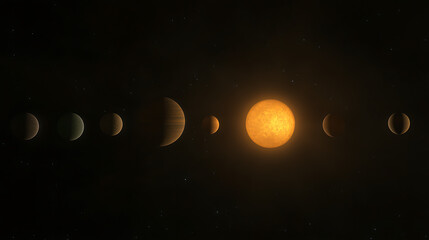 Arrangement of Celestial Bodies Aligned with the Sun Creating a Planetary Systemscape