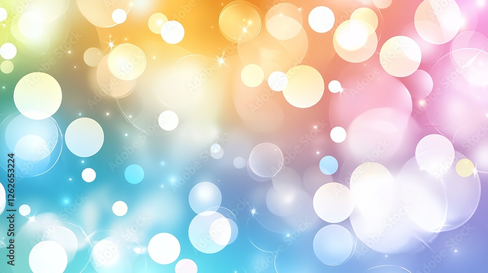 Poster abstract bokeh background with sparkling lights in rainbow colors for festive design