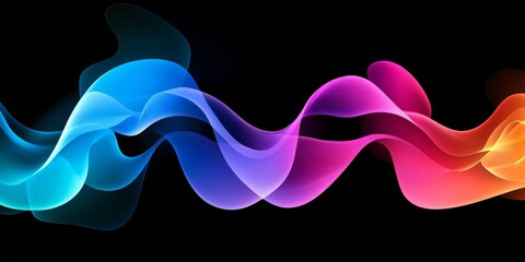 Abstract Vector Graphic Flowing, Colorful Waves, Cool Blue to Warm Red, on Black Background.