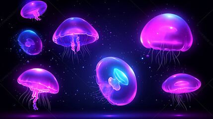 Bioluminescent Jellyfish Floating Amidst Starry Constellations Magical Undersea Life