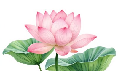 Beautiful pink lotus flower with leaves