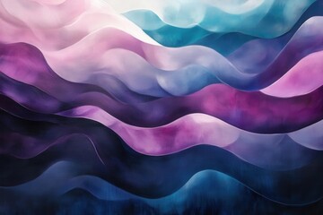 Obraz premium flowing abstract waves of iridescent colors blend seamlessly across a panoramic canvas, creating ethereal patterns with subtle gradients and dynamic movement