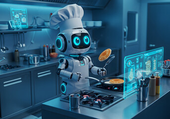 Robot Chef – AI in the Kitchen Wearing Apron & Chef’s Hat