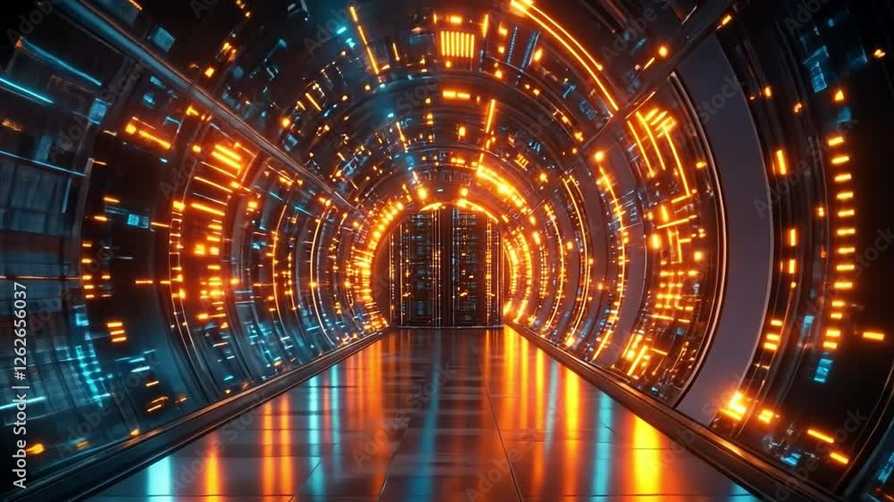 Aufkleber neon tunnel of light: a mesmerizing digital tunnel pulsates with vibrant neon lights, creating an et