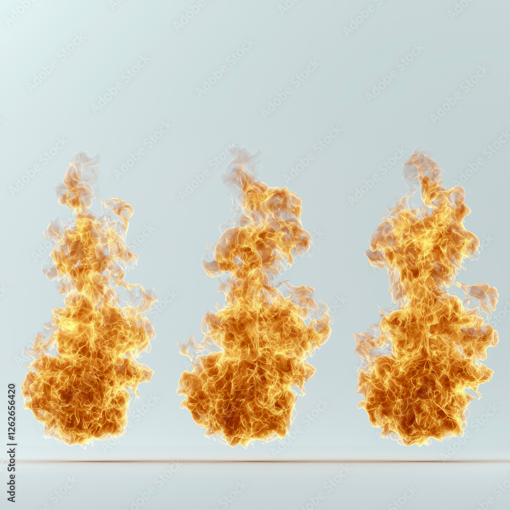 Poster three dynamic flame sculptures create a stunning visual effect, showcasing captivating fire art in a