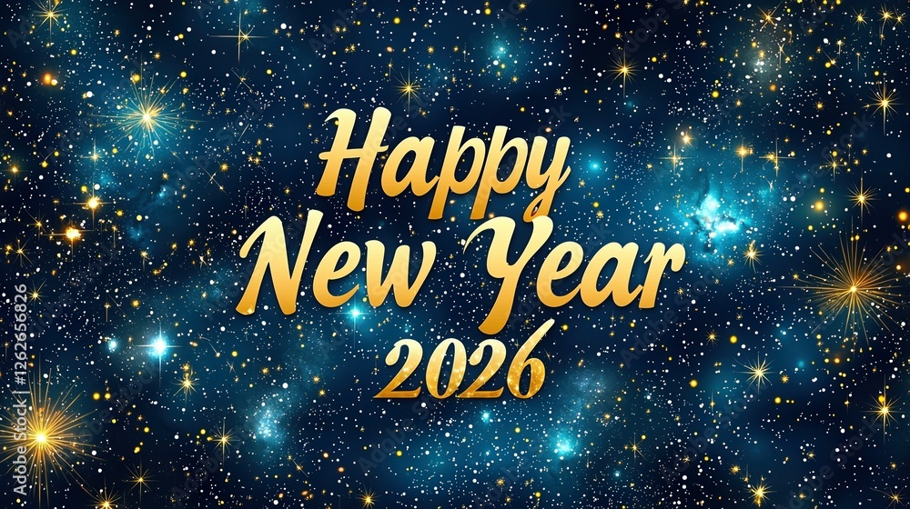 Aufkleber cosmic new year greeting card design with happy new year text and celestial background for festive c