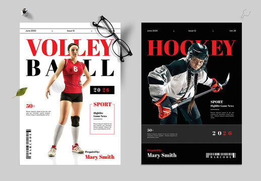 Volley ball With Hockey Sport Cover Design Template