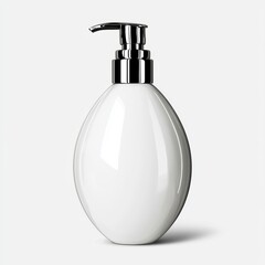 Obraz premium Elegant White Pump Dispenser with Chrome Finish for Lotion, Soap, or Shampoo on Minimalist Background