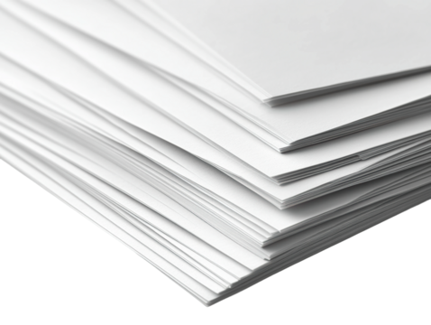 Stacked blank paper sheets office isolated on transparent background