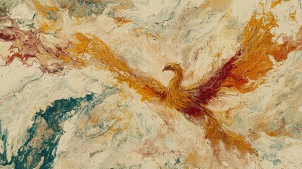 Fototapeta premium Mythical Phoenix Rising From Ashes Surrounded By Radiant Flames In Vivid Abstract Artwork