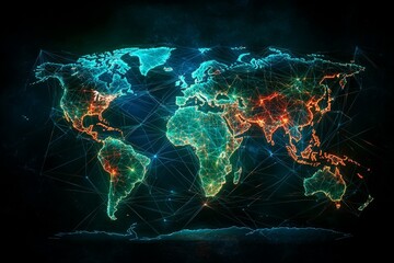 Global Supply Chain Network Visualized with Glowing Connections