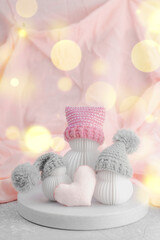 Happy Mother's Day concept. Papercraft snowmen family with mama and children. Cute greeting card