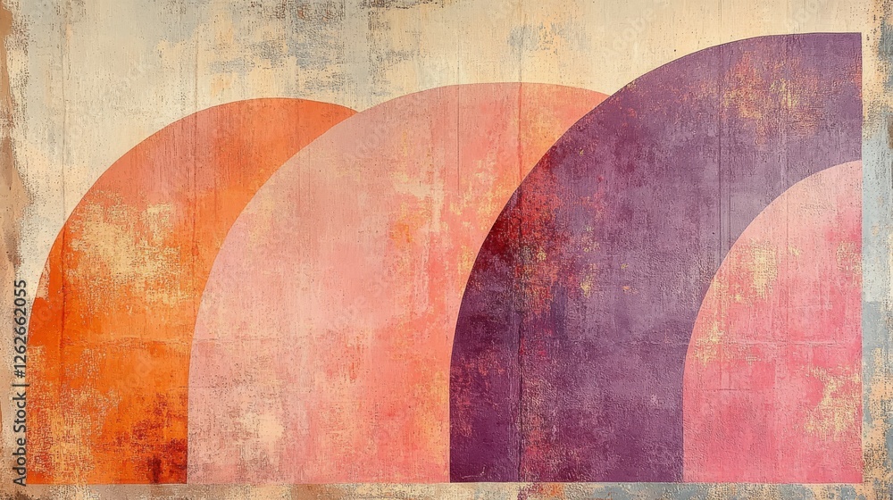 Poster abstract art displaying layered semicircles with blended color gradients