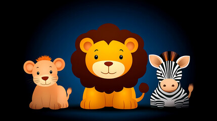 Cute Cartoon African Animals Lion Cub Zebra Illustration for Children Learning Resources Material