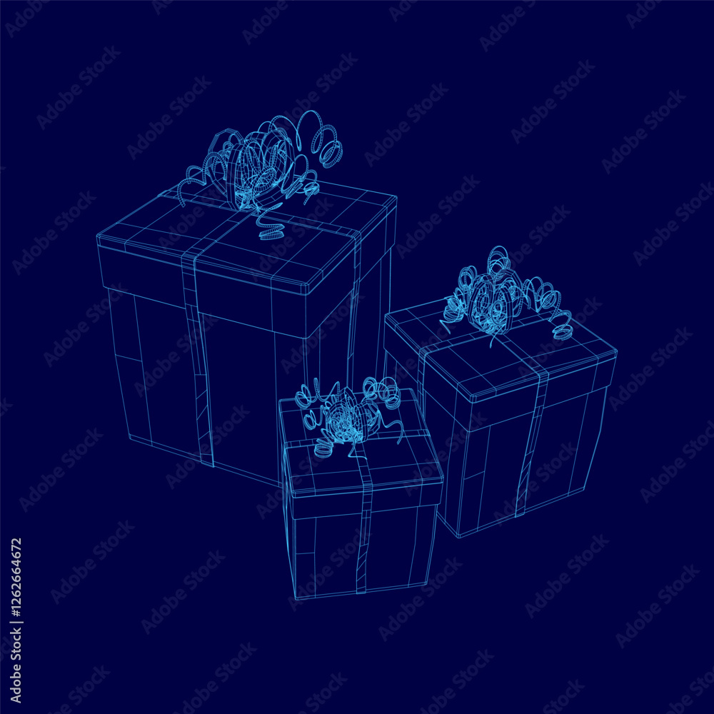 Poster three boxes with a blue background. the boxes are all different sizes and shapes. the boxes are all 