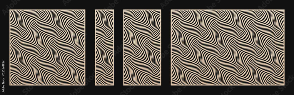 Poster laser cut pattern set. vector template with liquid lines, wavy stripes, fluid shapes. decorative ste