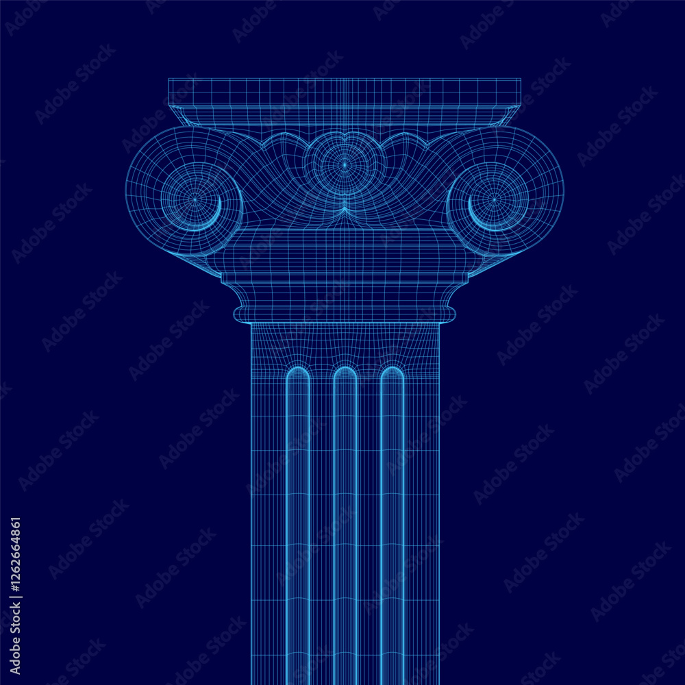 Aufkleber a blue drawing of a column with a spiral design. the column is shown in a 3d perspective, giving it 