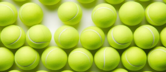 A vibrant arrangement of tennis balls showcasing their bright yellow color and texture
