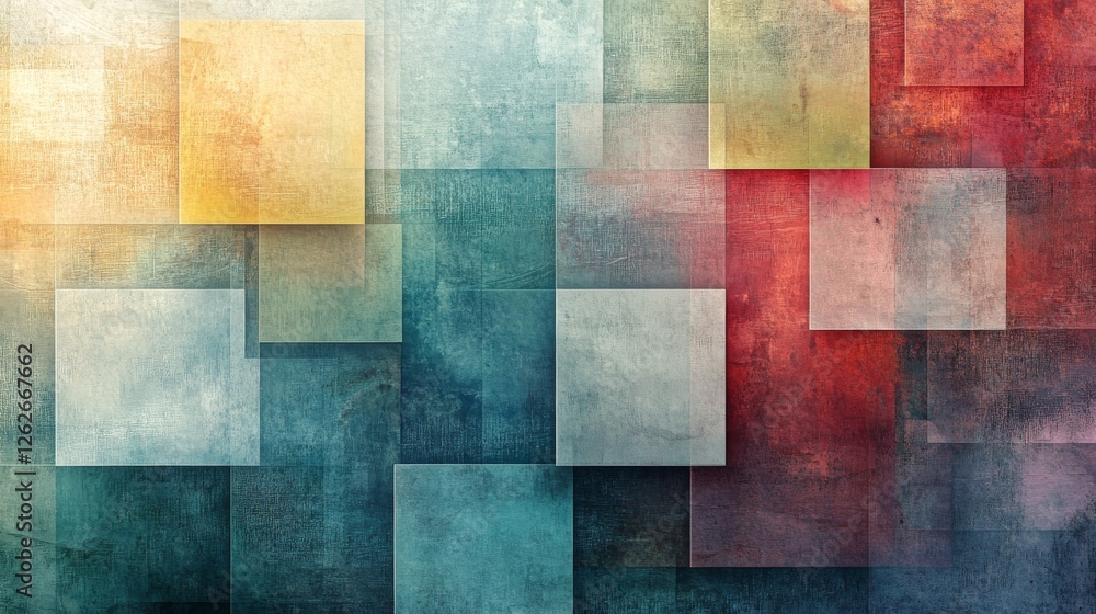 Poster abstract textured background featuring overlapping squares in cool warm tones