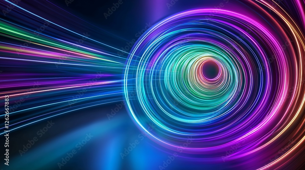 Poster vibrant abstract background with glowing spherical light rays on dark background