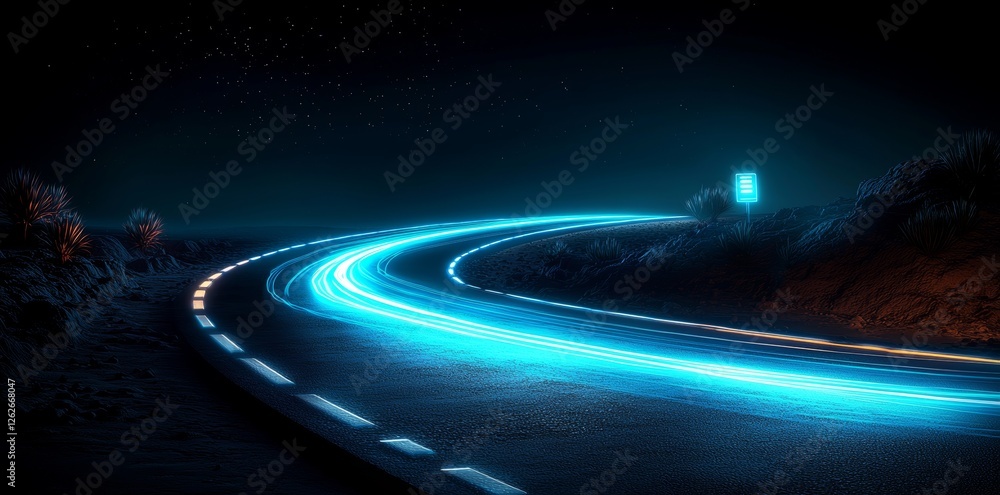 Poster blue speed lights in a circular disk formation or moving through space on a digital tech background