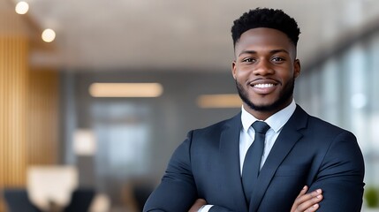Fototapeta premium Professional business portrait of confident man in corporate office setting