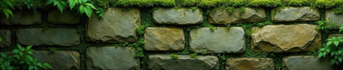 Moss-covered stone wall with intricate texture,  nature ,  outdoor,  leaves