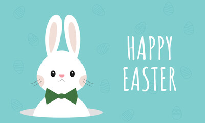 Happy Easter. Easter card, banner. Rabbit with a tie. Modern minimalist design.