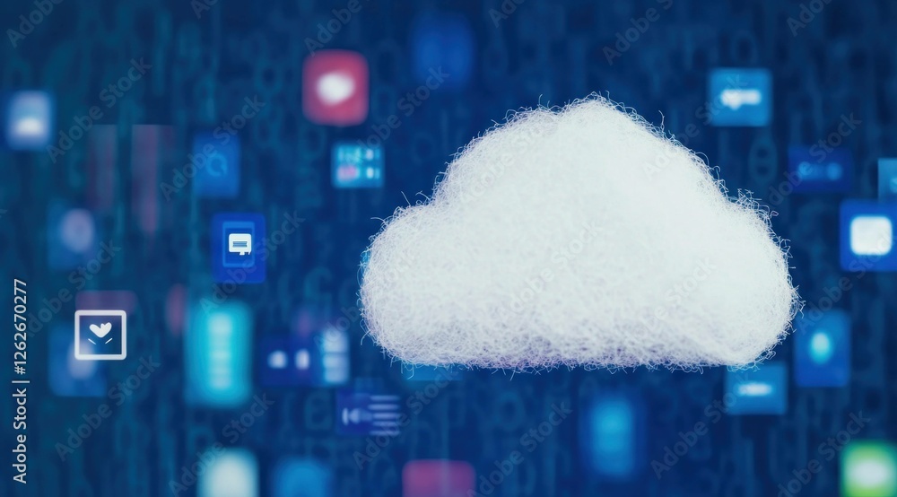 Poster digital cloud concept with technology icons, representing cloud computing and modern digital service