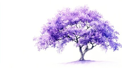 Naklejka premium Purple tree watercolor painting, nature scene, peaceful background, ideal for cards