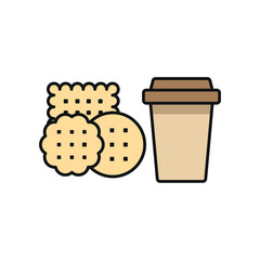 Drink and biscuit set food icon designed with a cozy flair, offering a warm look for projects related to tea time, snacks, or café culture.