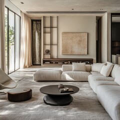 A modern living room featuring a large sectional sofa