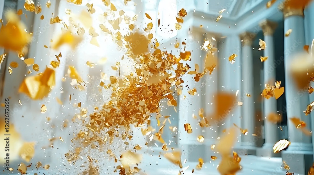 Poster abstract patterns of gold particles gleaming softly