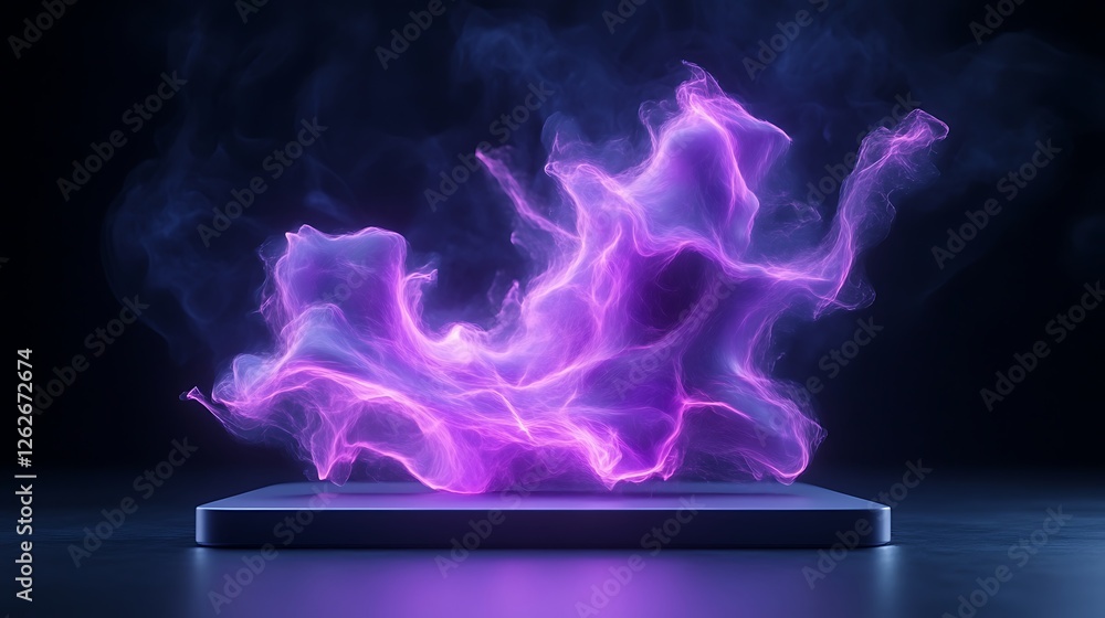 Poster close-up of dynamic purple smoke display abstract visual effects on dark studio background