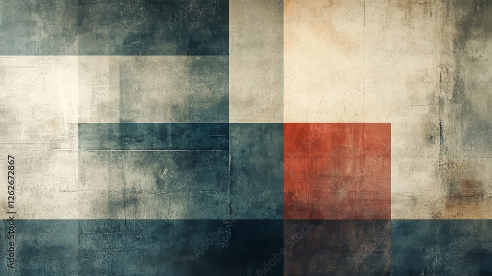 Poster abstract geometric design with textured overlays in muted color palette