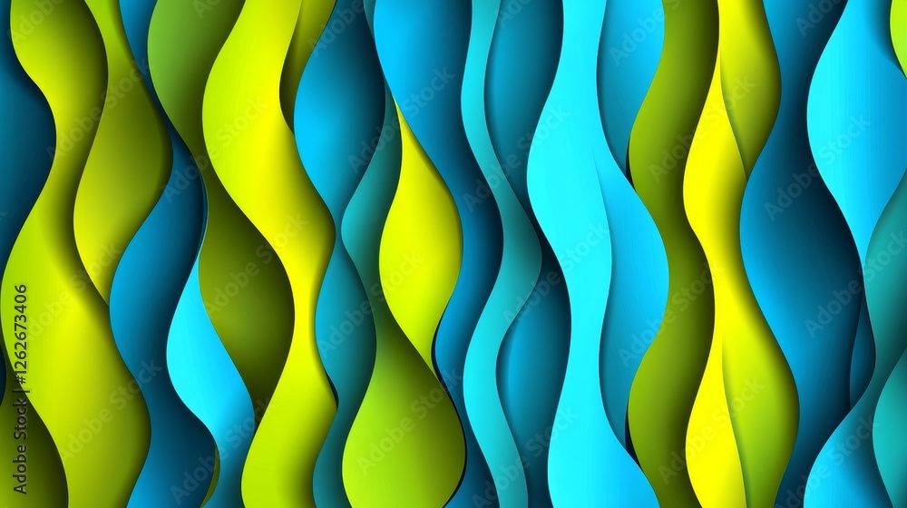 Poster translucent layers of color undulate in abstract waves, creating a dynamic and fluid visual rhythm